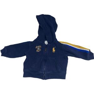 Ralph Lauren Navy Full‎ Zip Hoodie with Yellow Big Pony Logo - Size 3 months